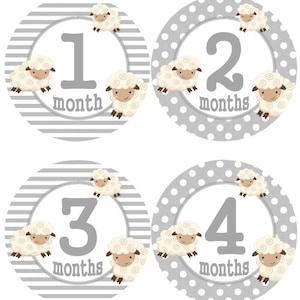 Baby maandelijkse mijlpaal groei Stickers grijs lam MS515 kwekerij thema Baby Boy Girl douche cadeau Baby Foto Prop