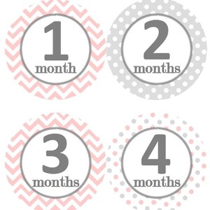 Baby maandelijkse mijlpaal groei Stickers licht roze grijze stippen punthaken kinderkamer thema MS110 Baby douche cadeau Baby Foto Prop