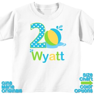 Personalized Boy Beach Ball Splash Pool Birthday Party Shirt T-shirt Bodysuit 1st 2nd 3rd 4th 5th Birthday -Shirt in White, Grey, Blue, Pink