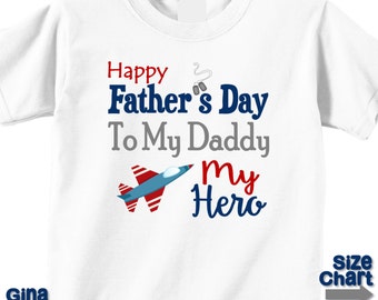 Baby Little Boy Girl Happy Father's Day My Daddy My Hero Military Air Force Jet T-shirt Shirt or Bodysuit Navy Red Grey