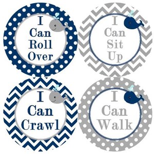 Baby's 1ste MIJLPALEN Stickers Marine grijs walvis kinderkamer thema Ms601D Baby douche cadeau Baby Prop Baby mijlpaal fotostickers