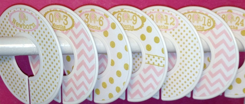 Baby Closet Dividers Clothes Organizers Soft Light Pink and Gold Elephants with Dots Chevrons CD010 Baby Girl Shower Gift Nursery image 3