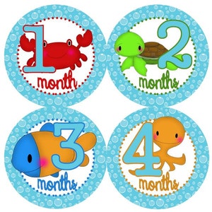 Baby maandelijkse mijlpaal groei Stickers zee wezens oceaan leven nautische kreeft krab zeeschildpad vissen MS626 Baby douche cadeau Baby Foto Prop