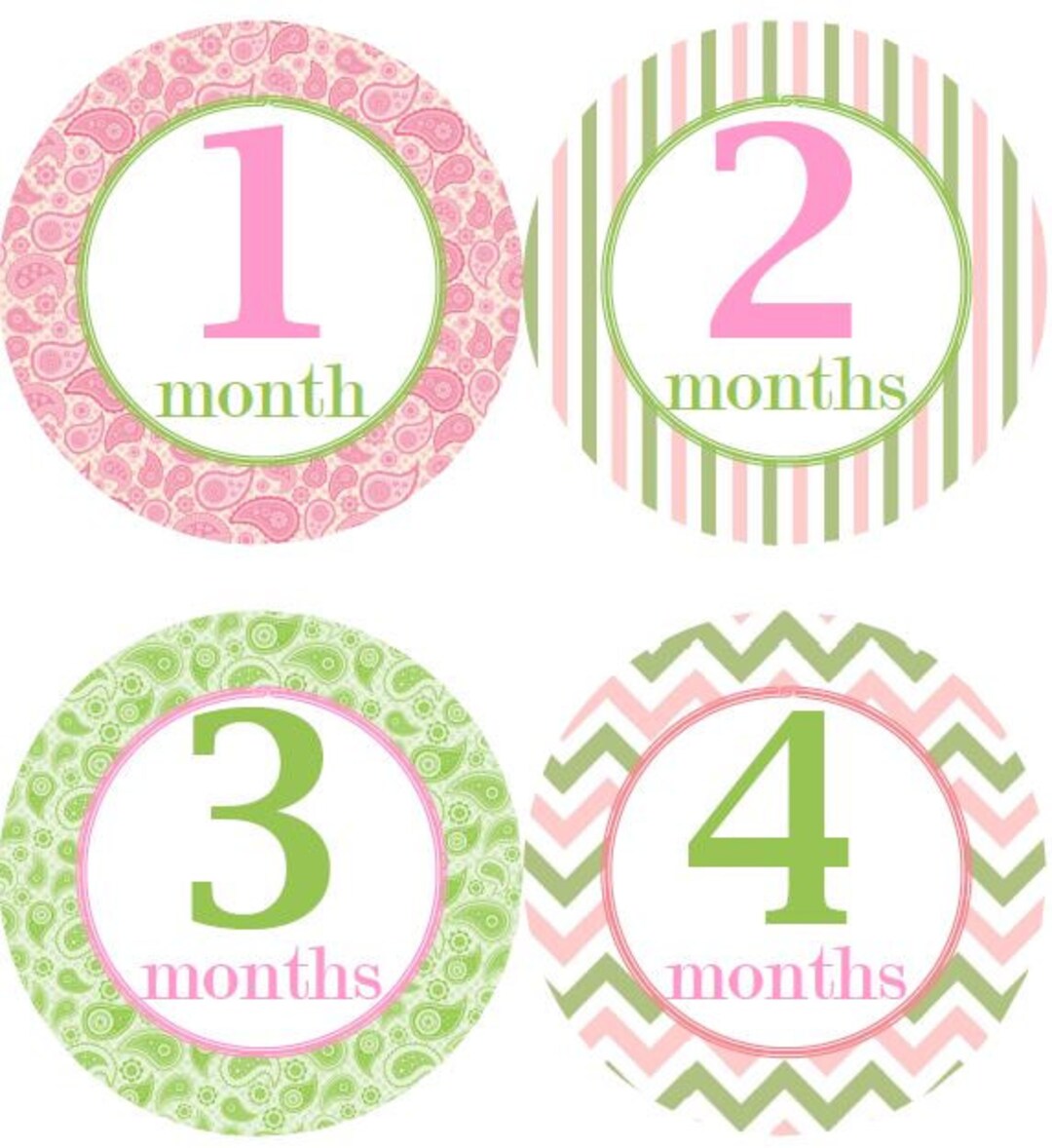 Baby Monthly Milestone Growth Stickers in Baby Pink Mossy Green Paisley ...