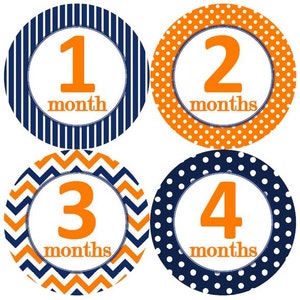 Baby maandelijkse mijlpaal groei Stickers Marine oranje stippen strepen punthaken MS150 kinderkamer thema Baby douche cadeau Baby Foto Prop