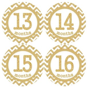 Baby 2e tweede jaar 13-24 maandelijkse mijlpaal groei Stickers goud Glitter punthaken kinderkamer thema MS125 Baby douche cadeau Baby Foto Prop