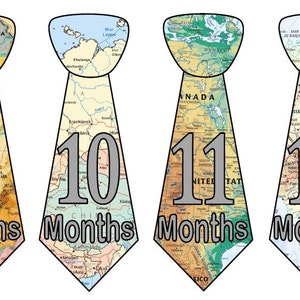 Baby Monthly Milestone Growth Stickers Uncut Boy Ties Baby World Maps Travel Nursery Theme MS549 Baby Boy Shower Gift Baby Photo Prop image 3