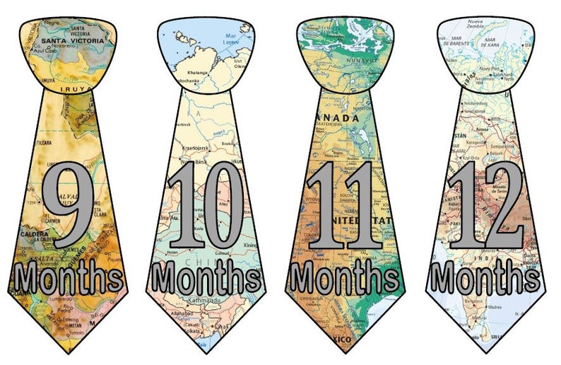 Baby Monthly Milestone Growth Stickers Uncut Boy Ties Baby World Maps Travel Nursery Theme MS549 Baby Boy Shower Gift Baby Photo Prop image 3