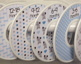 Baby Closet Dividers Organizers Blue Grey Puppies Puppy Dogs Paws Doggy Nursery Theme CD583 Baby Shower Gift Clothes Organizer