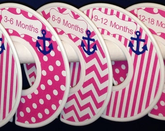 Baby Closet Dividers in Bright Pink Navy Nautical Anchors Ocean Sea CD600 Baby Boy Girl Shower Gift Nursery Baby Clothes Organizers