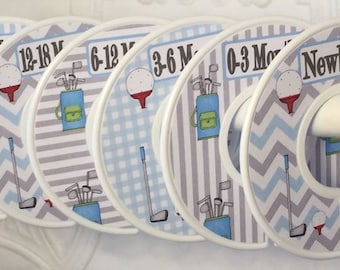 Baby Closet Dividers Blue Grey Golf Golfing Golf Clubs Golf Balls Preppy Golf CD796 Baby Boy Shower Gift Nursery Closet Or