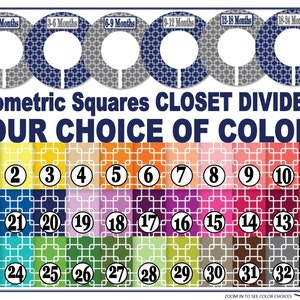 Closet Dividers in Your Choice of Colors and Sizes!  Rainbow Organizers Geometric Squares Baby Boy Girl School Children Adults Days of Week