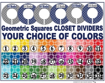 Closet Dividers in Your Choice of Colors and Sizes!  Rainbow Organizers Geometric Squares Baby Boy Girl School Children Adults Days of Week