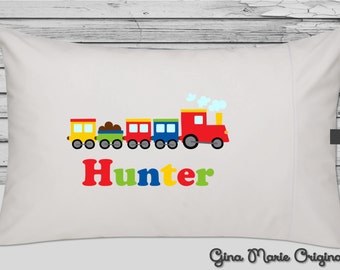 Personalized Pillow Case Pillowcase Train Choo Choo Boy Toddler Kids Children Birthday Gift Christmas Gift Bedding