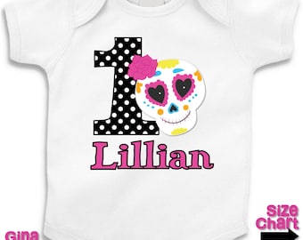 Personalized 1st First Birthday Sugar Skull Day of the Dead Halloween Girl T-Shirt Bodysuit for Baby Kids Girl Shirts 2nd 3rd 4th 5th 6th