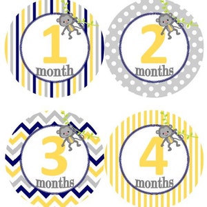 Baby maandelijkse mijlpaal groei Stickers Boy aap met stropdas geel Marine grijs Jungle kinderkamer thema MS576 Baby douche cadeau Baby Foto Prop