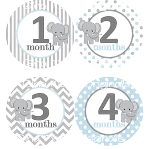 Baby maandelijkse mijlpaal groei Stickers Baby blauw grijs witte olifant kinderkamer thema MS211 Baby Boy Girl douche cadeau Baby Foto Prop