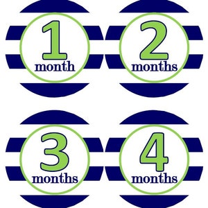 Baby maandelijkse mijlpaal groei Stickers breed Marine Rugby Preppy strepen met groene MS126 kwekerij thema babyjongen of meisje douche cadeau Baby