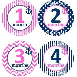 Baby maandelijkse mijlpaal groei Stickers nautische Marine helder roze anker MS603 kwekerij thema Baby douche cadeau Baby Foto Prop
