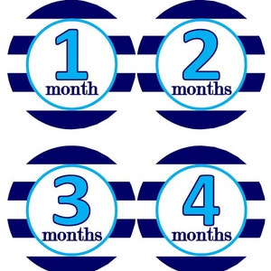 Baby maandelijkse mijlpaal groei Stickers breed Marine Rugby Preppy strepen met blauwe MS107 kwekerij thema babyjongen of meisje douche Gift babyfoto
