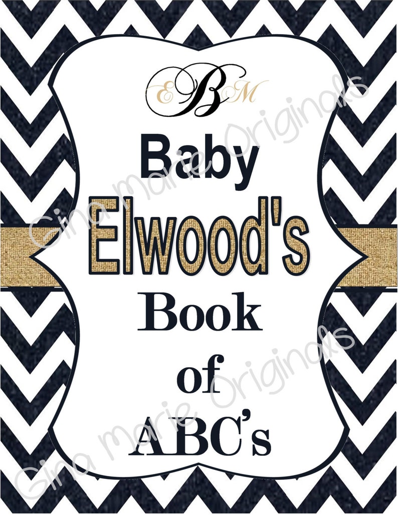 Unique Activity for Baby Shower Personlized Printable Dark Navy Denim and Burlap Baby Shower ABC/'s Activity Book Perfect Baby Keepsake