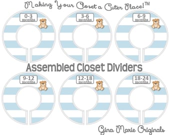 Baby Closet Dividers Organizers  Teddy Bear with Blue Stripes Grey Font CD Baby Boy Nursery Shower Gift - Clothes Dividers