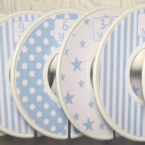 Baby Closet Dividers Organizers in Baby Blue White Dots Stripes Stars CD380 Boy Baby Shower Nursery Gift Clothes Organizers