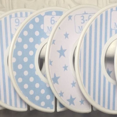 Baby Closet Dividers Organizers in Baby Blue White Dots Stripes Stars CD380 Boy Baby Shower Nursery Gift Clothes Organizers