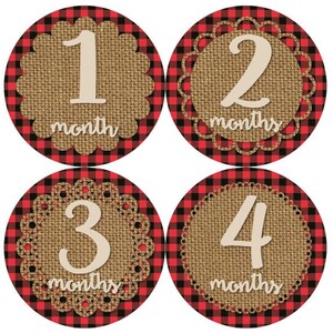 Baby maandelijkse mijlpaal groei Stickers rode zwarte Buffalo geruite jute rustieke Lumberjack bos MS865 douche cadeau Baby Foto Prop