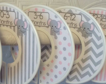 Baby Closet Dividers Organizers Soft Baby Pink and Grey Elephants Dots Stripes Chevrons CD215 Baby Girl Nursery Shower Gift