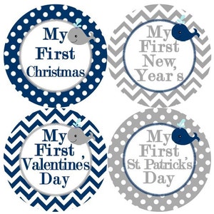Baby's 1ste feestdagen Stickers Marine grijs walvis kwekerij thema MS601e Baby douche cadeau Baby Prop Baby vakantie fotostickers
