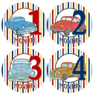 Baby maandelijkse mijlpaal groei Stickers antieke Vintage oude auto's vrachtwagens thema MS913 Baby Boy douche cadeau Baby Boy foto Prop