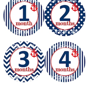 Baby maandelijkse mijlpaal groei Stickers nautische Marine rode anker kinderkamer thema MS600 Baby douche cadeau Baby Foto Prop