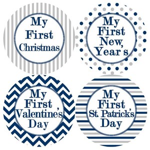 Baby 1e vakantie groei Stickers Marine grijs witte stippen strepen punthaken MS100 kwekerij thema Baby Boy Girl douche cadeau Baby Foto P