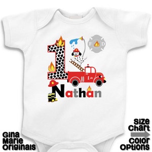 Personalized Birthday Fireman Firefighter Firetruck Fire Truck Engine Birthday Party Shirt T-shirt Bodysuit 1st 2nd 3rd 4th 5th Birthday