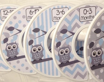 Baby Closet Dividers Organizers Baby Blue Grey Owls Baby Boy Girl Nursery Shower Gift CD314 - Clothes Dividers