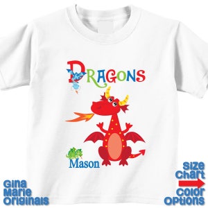 Personalized Cute Dragons Fairytale Birthday Party Shirt T-shirt Bodysuit Dragon Birthday Shirt Baby Kids Boy Girl Pretend Dress Up