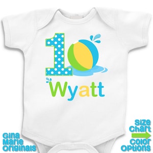 Personalized Boy Beach Ball Splash Pool Birthday Party Shirt T-shirt Bodysuit 1st 2nd 3rd 4th 5th Birthday -Shirt in White, Grey, Blue, Pink