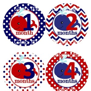 Baby maandelijkse mijlpaal groei Stickers Marine rode walvis kinderkamer thema MS629 Baby douche cadeau Baby Foto Prop