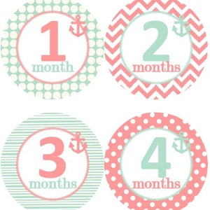 Baby maandelijkse mijlpaal groei Stickers nautische Mint Coral Pink anker MS609 kwekerij thema Baby douche cadeau Baby Foto Prop
