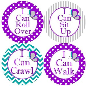 Baby 1e eerste MIJLPALEN groei Stickers vlinders paars Teal grijs kinderkamer thema MS546 Baby douche cadeau Baby Foto Prop