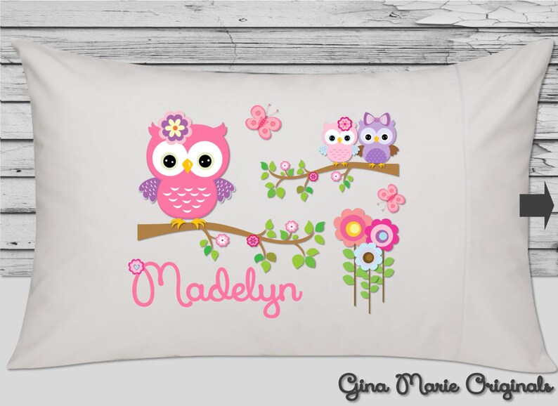 Personalized Pillow Case Pillowcase Girly Owls In Bright Pink Etsy