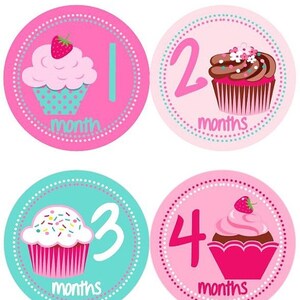 Baby maandelijkse mijlpaal groei Stickers Girly roze Aqua Cupcakes MS516 kwekerij thema Baby douche cadeau Baby Foto Prop