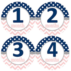 Baby maandelijkse mijlpaal groei Stickers roze Marine grijze stippen punthaken MS916 kwekerij thema Baby douche cadeau Baby Foto Prop
