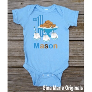 Personalized 1st First Birthday Milk and Cookies Party Shirt T-shirt Bodysuit 2nd 3rd 4th 5th - Shirt in White, Grey, Blue, Pink