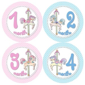 Baby maandelijkse mijlpaal groei Stickers Carousel Horse Merry Go ronde kinderkamer thema MS862 carrousel Baby douche cadeau Baby Foto Prop