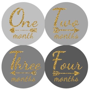 Baby maandelijkse mijlpaal groei Stickers Gold Glitter grijze houtskool Ombre pijlen kinderkamer thema MS806 Baby douche Gift foto Prop