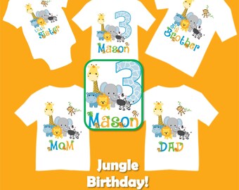 Family Matching Jungle Safari Birthday Party T-shirts Shirt Baby Bodysuit Mom Dad Baby Kids Boy Girl Siblings Big Little Brother Sister