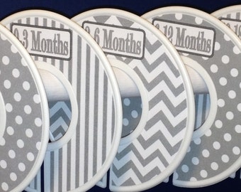 6  Baby Closet Dividers Organizers in Grey White Chevrons Dots and Stripes CD114 Boy Girl Baby Shower Nursery Gift Clothes Organizers