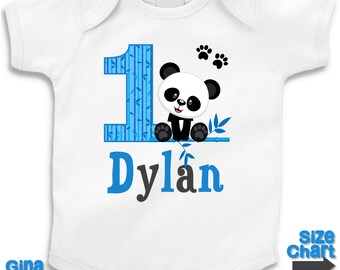 Personalized Birthday Panda Boy Birthday Party Shirt T-shirt Bodysuit Black Blue and Grey (any age) 1st 2nd 3rd 4th, etc.